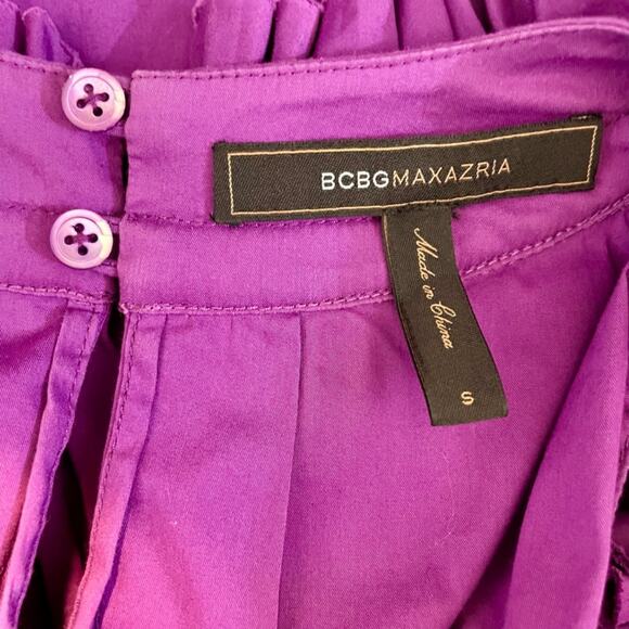 BCBGMaxAzria Women's Purple Ruffle Pleated Yoke Collar Sleeveless Blouse - Small - Picture 9 of 10